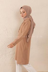 Modalamelif Kolları Çıtçıtlı Sweatshirt Sütlü Kahve