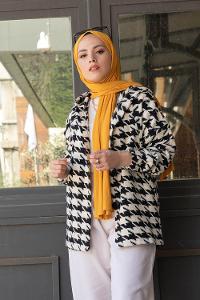 Modalamelif Ön Düğmeli Kazayağı Desen Ceket Ekru