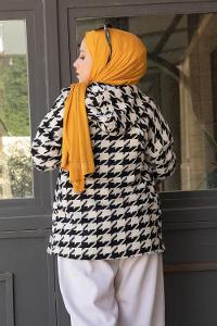 Modalamelif Ön Düğmeli Kazayağı Desen Ceket Ekru