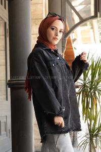 Modalamelif Önü Çıtçıt Düğmeli Püsküllü Kot Ceket Siyah