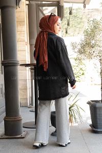 Modalamelif Önü Çıtçıt Düğmeli Püsküllü Kot Ceket Siyah