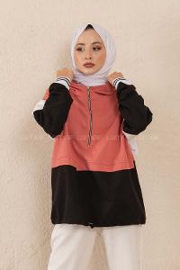 Modalamelif Önü Yarım Fermuarlı Garnili Sweatshirt Pudra