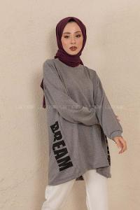 Modalamelif  Yanları Dream Baskılı Sweatshirt Gri