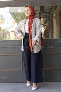 Modalamelif Ekose Desen Ovallı Gömlek Ekru