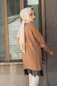 Modalamelif Eteği Dantel Tunik Karamel