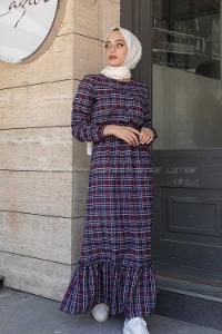 Modalamelif Eteği Fırfırlı Pötikare Elbise Bordo