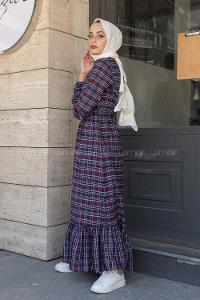 Modalamelif Eteği Fırfırlı Pötikare Elbise Bordo