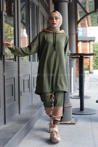 Modalamelif  Garnili İkili Takım Haki