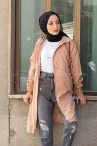 Modalamelif Kapşonlu Hırka Pudra