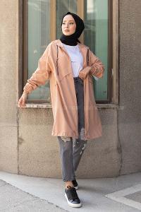 Modalamelif Kapşonlu Hırka Pudra