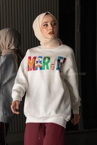 Modalamelif Ön Karikatür Baskılı Sweatshirt Beyaz