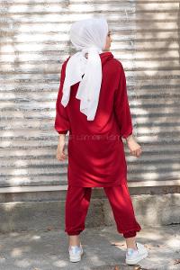 Modalamelif Önü Baskılı İkili Takım Bordo