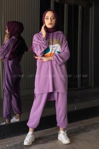 Modalamelif Önü Baskılı İkili Takım Lila