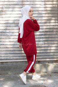 Modalamelif Önü Yazı Baskılı Garnili İkili Takım Bordo