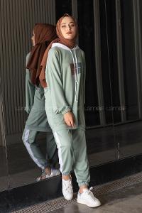 Modalamelif Önü Yazı Baskılı Garnili İkili Takım Çağla