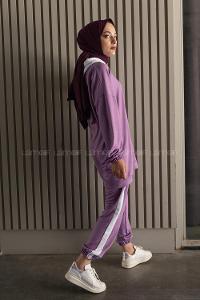 Modalamelif Önü Yazı Baskılı Garnili İkili Takım Lila