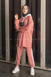 Modalamelif Önü Yazı Baskılı Garnili İkili Takım Pudra