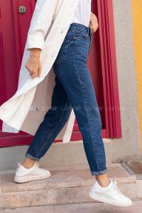 Lamelif Boru Paça Mom Jean Koyu Mavi