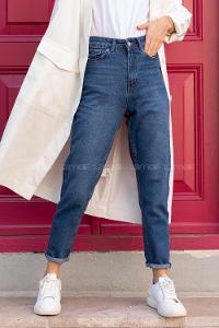 Lamelif Boru Paça Mom Jean Koyu Mavi