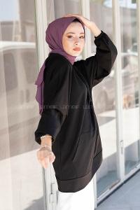 Modalamelif  Kanguru Cepli Kapşonlu Sweatshirt Siyah