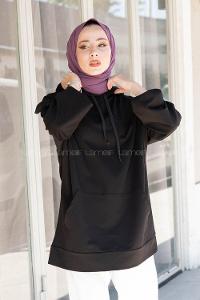 Modalamelif  Kanguru Cepli Kapşonlu Sweatshirt Siyah