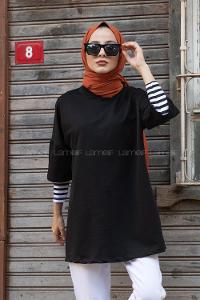 Modalamelif Kol Çizgili Sweatshirt Siyah