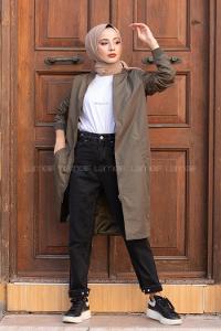 Modalamelif Kol Fermuarlı Astarlı Yağmurluk Haki