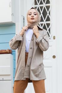 Modalamelif Önü Gizli Düğmeli Tek Cepli Ceket Vizonrengi