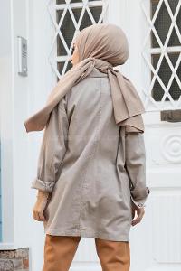 Modalamelif Önü Gizli Düğmeli Tek Cepli Ceket Vizonrengi