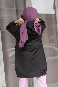 Modalamelif Bel Lastikli Yandan Cepli Trenç Siyah