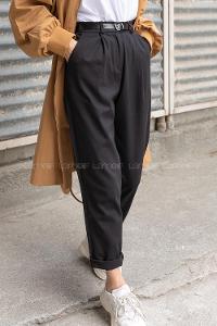 Modalamelif İnce Kemerli Pantolon Siyah