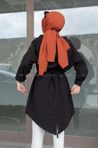 Modalamelif Önü Çıtçıt Düğmeli Kuşgözlü Trenç Siyah