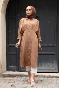 Modalamelif Yarasa Kol Pileli Gömlek Camel