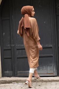 Modalamelif Yarasa Kol Pileli Gömlek Camel