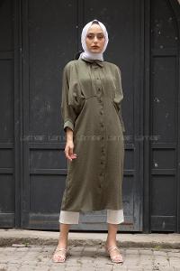 Modalamelif Yarasa Kol Pileli Gömlek Haki