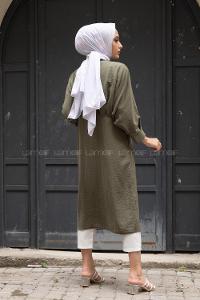 Modalamelif Yarasa Kol Pileli Gömlek Haki