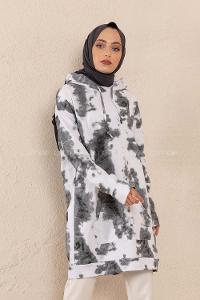 Modalamelif Batik Desen Kapşonlu Sweatshirt  Gri
