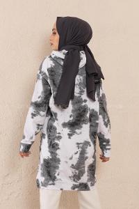 Modalamelif Batik Desen Kapşonlu Sweatshirt  Gri