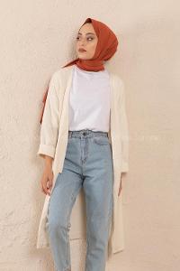 Modalamelif Cepli İnce Fitilli Hırka Ekru