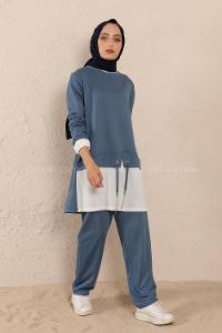 Modalamelif Etek Garnili İkili Takım İndigo