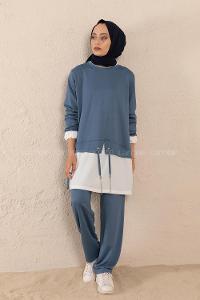 Modalamelif Etek Garnili İkili Takım İndigo