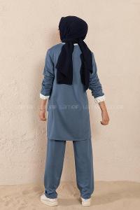 Modalamelif Etek Garnili İkili Takım İndigo