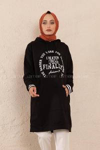 Modalamelif Greather Yazı Baskılı Sweat Tunik Siyah
