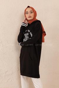 Modalamelif Greather Yazı Baskılı Sweat Tunik Siyah