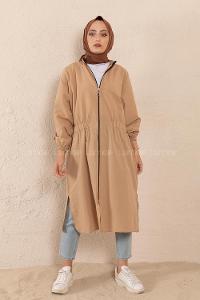 Modalamelif Hakim Yaka Bel Yarım Lastik Kap Camel