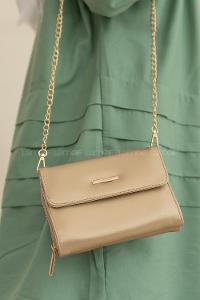 Modalamelif Kapak Kilitli Cüzdan Çanta Gold