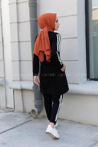 Modalamelif Ön Fermuarlı Şeritli İkili Takım Siyah