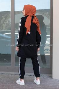 Modalamelif Ön Fermuarlı Şeritli Takım Siyah