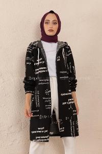 Modalamelif Önü Fermuarlı Kapşonlu Sweatshirt Siyah