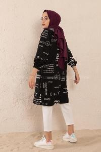 Modalamelif Önü Fermuarlı Kapşonlu Sweatshirt Siyah